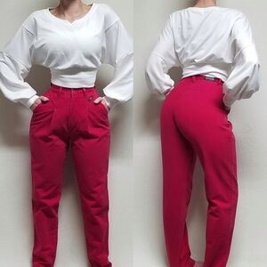 80s Vintage Ozark Mountain Red Hot Yoke High Waisted Barrel Leg Jeans Medium